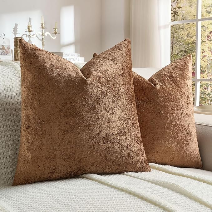 FUTEI Dark Brown Flannel Throw Pillow Covers 18x18 Inch Set of 2,Soft Dimensional Textured Cushion Cases,Modern Home Decor for Couch Living Room
