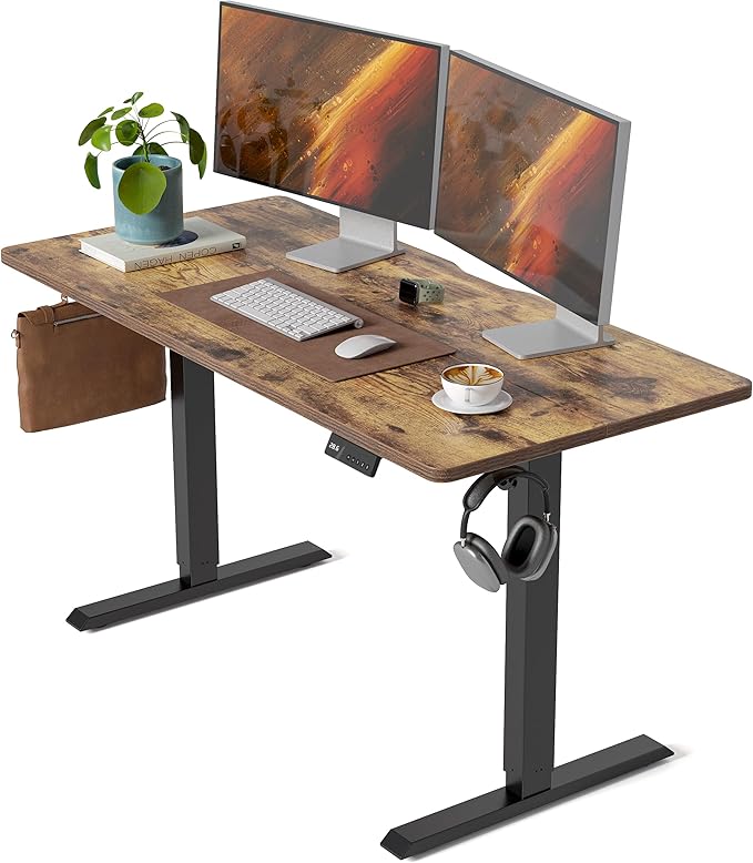 CubiCubi 55 x 24 Inches Electric Standing Desk, Height Adjustable Sit to Stand Desk, Home Office Table with Splice Board, Rustic Brown