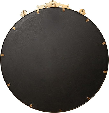 Kate and Laurel Arendahl Ornate Glam Round Mirror; 24 Inch Diameter; Gold; Dramatic Baroque Style Wall Mirror for Vintage Antique Inspired Home Decor Aesthetic