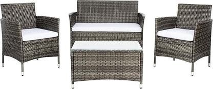 SAFAVIEH Outdoor Collection Bandele Grey Brown/White Cushion 4-Piece Conversation Patio Set PAT7506C
