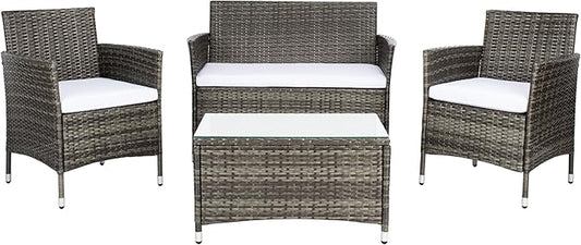 SAFAVIEH Outdoor Collection Bandele Grey Brown/White Cushion 4-Piece Conversation Patio Set PAT7506C