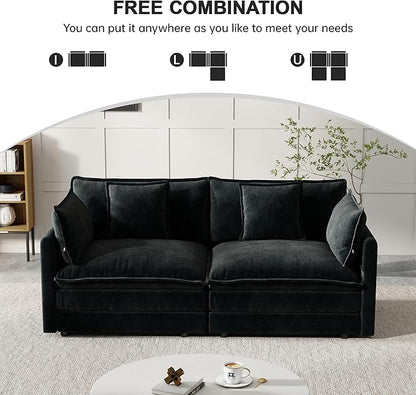 Modular Sectional Sofa, 76.7 Inch I-Shaped Cloud Sofa with Deep Seat Comfortable Chenille Sofa with Cushion Double Sectional Sofa for Living Room Apartment,Black