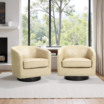 Lumibee Swivel Accent Chairs Set of 2, Faux Leather Swivel Barrel Chairs for Living Room, Modern Comfy Upholstered Round Armchairs Single Sofa Chairs for Bedroom, Club-Cream