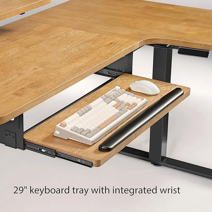 EUREKA ERGONOMIC L Shaped Standing Desk w Solid Wood Tabletop,61" Electric Corner Computer Desk, Adjustable Height Desk w Keyboard Tray,Dual Motor,LED Monitor Stand,Right/Oak