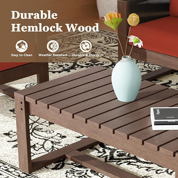 6 Piece Patio Furniture Set with 3-Seat Sofa, 2 Porch Armchairs, 2 Ottoman and 1 Coffee Table Wicker Outdoor Conversation Set for Garden, Terrace, Porch, Balconies, Lawns