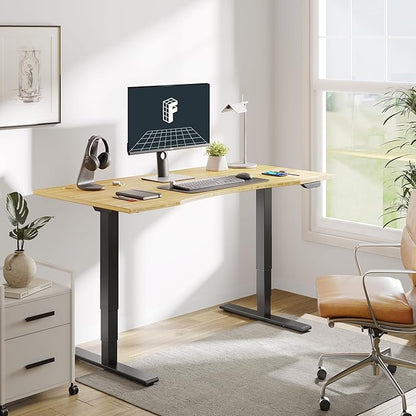 FLEXISPOT E6 MAX Bamboo 55x28 Inch Dual Motor 3-Stage Heavy Duty Standing Desk, 330lbs Weight Capacity, Height Adjustable Desk w/Cable Management & Wheels (Solid Bamboo Curved Desktop + Black Frame)