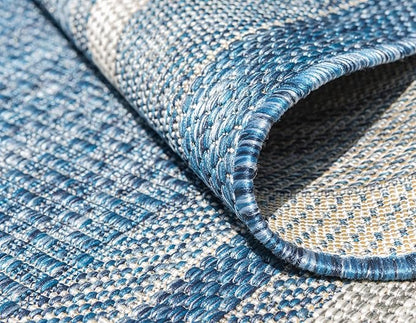 Unique Loom Outdoor Border Collection Area Rug - Soft Border (10' x 14' 1" Rectangle, Blue/ Ivory)