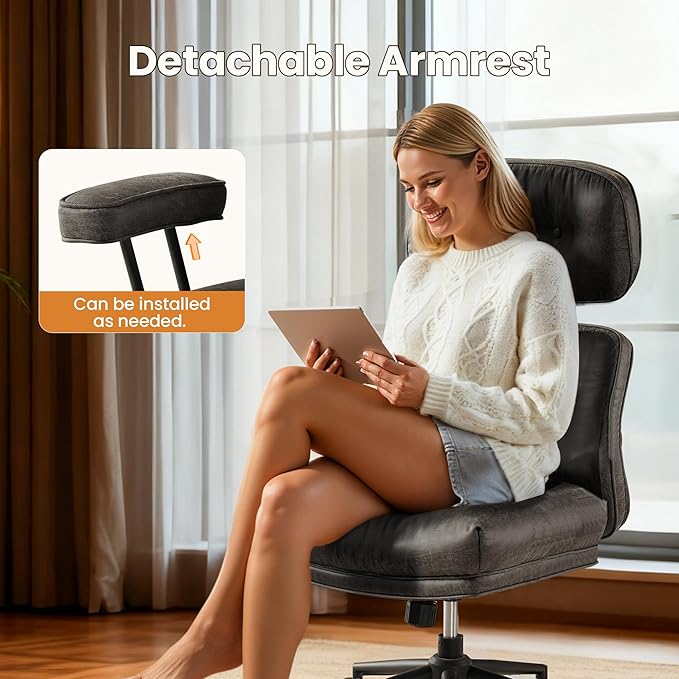 Home Office Desk Chair, Mid-Century Modern Office Chair with Adjustable Lumbar Support, Thickened Cushion Executive Desk Chair with 360 Rolling Swivel for Meeting Game Study Room(Dark Grey)