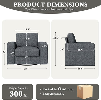 Swivel Accent Sofa Chair Set of 4, Modern Comfy Oversized Upholstered Cushion Back Armchair in Linen 1pcs for Living Room, Bedroom, Reading Room(Dark Gray)