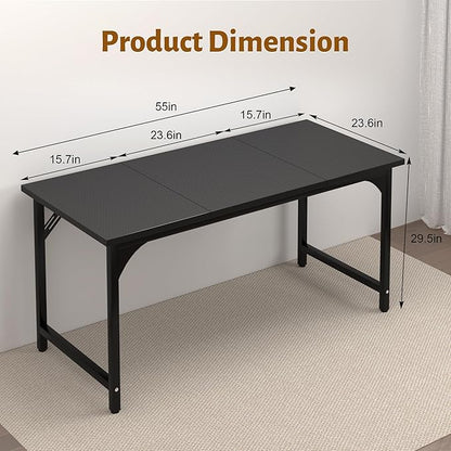 AZN Computer Desk, 55in Computer Desk, Gaming Office Desk w/Carbon Fiber Tabletop, Gaming Office Desk w/Sturdy Metal Frame, Home Office Desks w/Large Legroom for Game Work Study Writing, Black