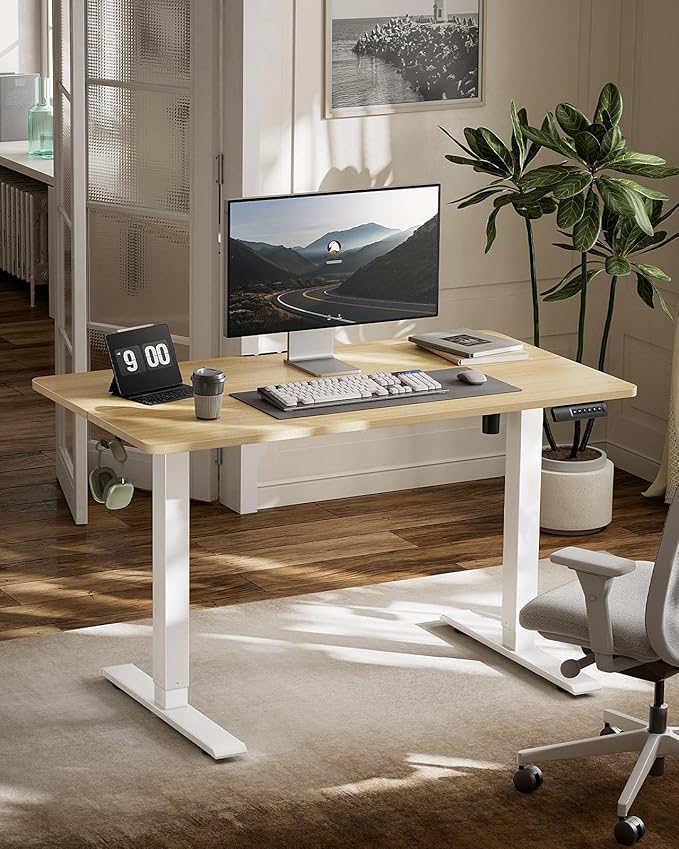 Marsail Electric Standing Desk – 48×24 Inch Adjustable Height Desk for Home & Office, Equipped with 4 Memory Presets, Headphone Hook & Cable Organizer, Rustic Brown Finish