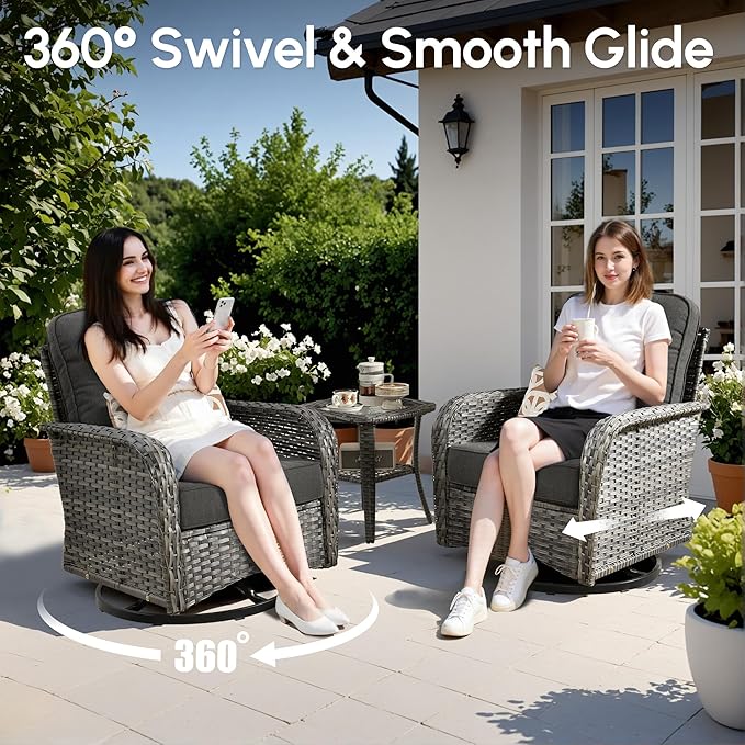 8 PCS Patio Outdoor Furniture Set with Swivel Rocking Chairs,All Weather Wicker Rattan Patio Seating Sofa and Chairs Set,Outdoor Conversaiton Sets for Deck Yard Prrch Garden Poolside,Black