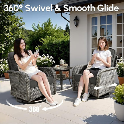 8 PCS Patio Outdoor Furniture Set with Swivel Rocking Chairs,All Weather Wicker Rattan Patio Seating Sofa and Chairs Set,Outdoor Conversaiton Sets for Deck Yard Prrch Garden Poolside,Black