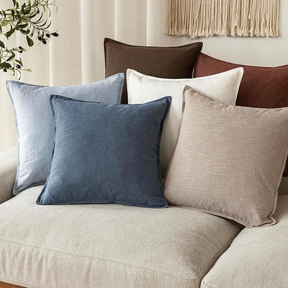 Foindtower Pack of 2, Decorative Linen Soild Throw Pillow Covers Soft Accent Lumbar Cushion Case Boho Farmhouse Pillowcase for Chair Couch Sofa Bedroom Living Room Home Decor 12 x 20 Inch Sky Blue