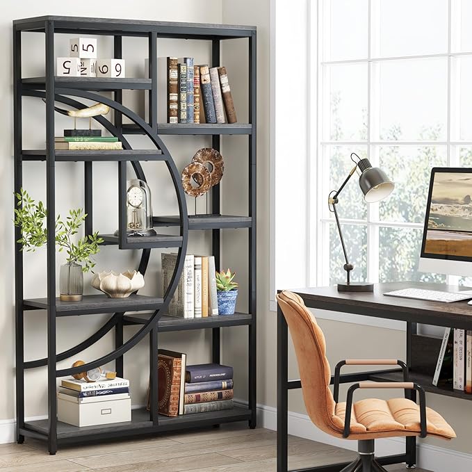 Tribesigns Bookshelf Industrial 5 Tier Etagere Bookcase, Freestanding Tall Bookshelves Display Shelf Storage Organizer with 9-Open Storage Shelf for Living Room, Bedroom, 2 Pack (Gray, 2 Pack)