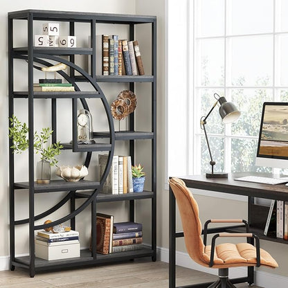 Tribesigns Bookshelf Industrial 5 Tier Etagere Bookcase, Freestanding Tall Bookshelves Display Shelf Storage Organizer with 9-Open Storage Shelf for Living Room, Bedroom, 2 Pack (Gray, 2 Pack)