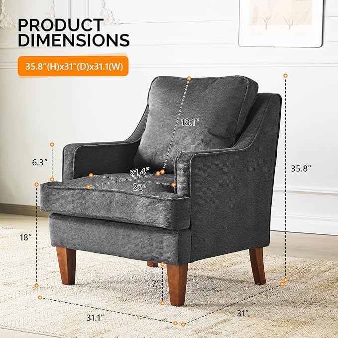 VINGLI Mid-Century Modern Accent Chairs Set of 2, Black Upholstered Armchair Comfy Sofa Chairs Reading Chair High Back for Living Room Bedroom Furniture Apartment
