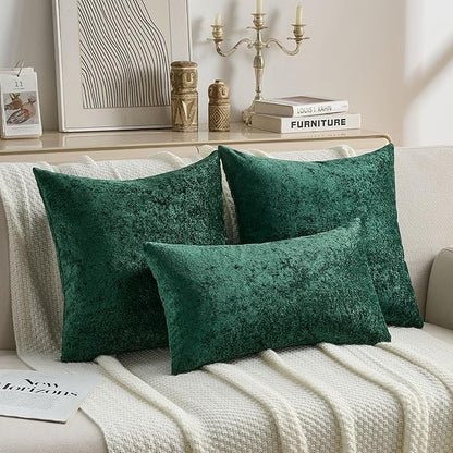 FUTEI Christmas Dark Green Flannel Throw Pillow Covers 12x20 Inch Set of 2,Soft Dimensional Textured Lumbar Pillow Cases,Modern Home Decor for Couch Living Room
