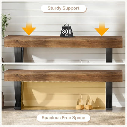 Tribesigns Entryway Shoe Bench, 55-Inch Wooden Shoe Bench with Metal X-Shaped Legs, Industrial Long End of Bed Stool with Seating for Bedroom, Living Room, Hallway, Porch