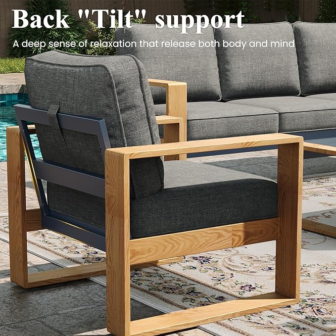LayinSun 5 Pieces Aluminum Patio Furniture Set with Coffee Table, Oversized Seat with Hight Back, Outdoor Conversation Sets for Porch, Balcony, Deck