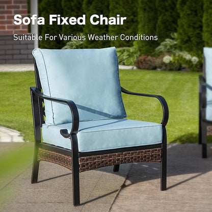 6 Piece Metal Outdoor Patio Furniture Sets, Patio Conversation Sets 1 3-Seater Sofa, 4 Single Sofa with 5.75" Extra Thick Cushion & Coffee Table, Black Frame Backyard Furniture, Blue