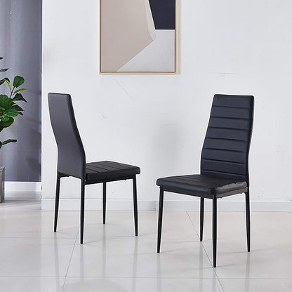 JT Modern Minimalist Dining Chair Fireproof Leather Sprayed Metal Pipe Diamond Grid Pattern Restaurant Home Conference Chair Set of 4 Or 6 (4, Jet Black)