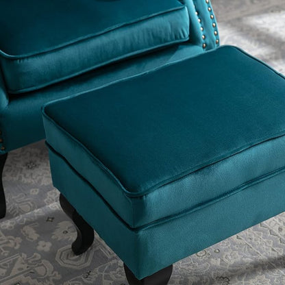 chairus Mid-Century Modern Accent Chair with Ottoman, Comfy Velvet Single Sofa Chair Button Tufted Wingback Armchair with Pillow for Living Room/Bedroom/Club - Teal