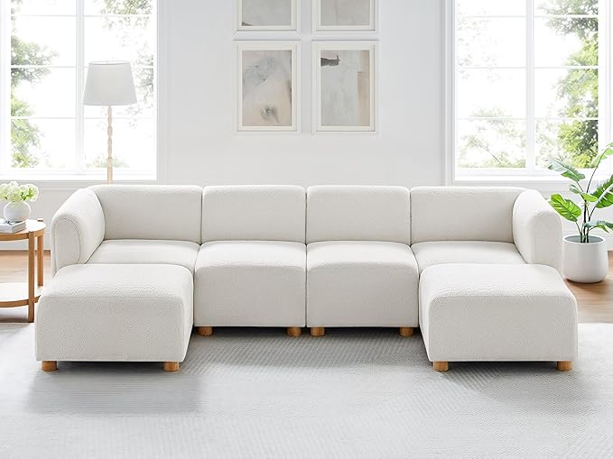 VANOMi Oversized Modular Sectional Sofa, U-Shaped Sectional Couches for Living Room, 6 Seats Modular Sofa with Reversible Chaises, Cream White