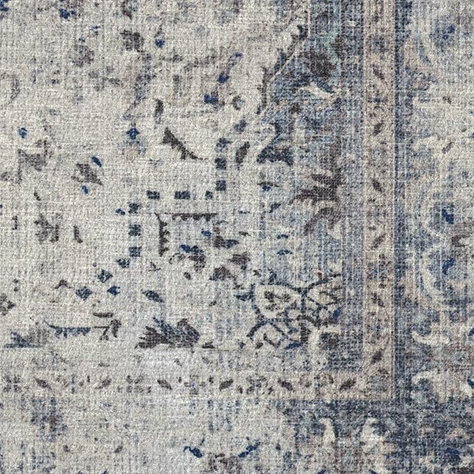 RUGGABLE Washable Vintage Runner Rug – Sarrah Blue Quartz 2.5x7, Stain-Resistant, Non-Slip Hallway Runner – Machine Washable Rug for Hallway, Entryway, Living Room & Kitchen–with Cushioned Pad