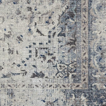 RUGGABLE Washable Vintage Area Rug – Sarrah Blue Quartz 4x6, Stain-Resistant, Non-Slip – Medium Machine Washable Rugs for Living Room, Bedroom, Hallway, Entryway & Office–with Standard Pad