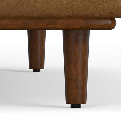 SIMPLIHOME Morrison 89-inch Wide Sofa in Caramel Brown Top Grain Genuine Leather, Mid-Century Modern Design Couch for Living Room, Single Bench Cushion, 2 Back Cushions, 2 Bolster Pillows