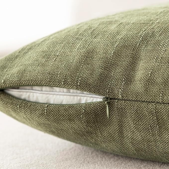 Foindtower Pack of 2 Soft Textured Chenille Throw Decorative Pillow Covers Square Accent Solid Cushion Cover Cozy Neutral Farmhouse Pillow Case for Couch Sofa Bedroom Living Room 26x26 Inch,Sage Green