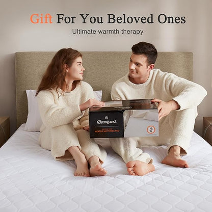 Beautyrest Cotton Blend Heated Mattress Pad Secure Comfort Technology - Luxury Quilted Electric Mattress Pad with Deep Pocket - 5-Setting Heat Controllers, Cal King, White