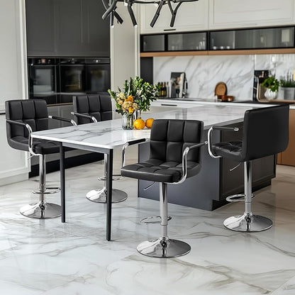 Yaheetech Bart Stools Set of 4, PU Leather Adjustable Barstools with Armrest, Counter Height Stool Chairs with Thickened Seat Cushion for Kitchen Island, Black