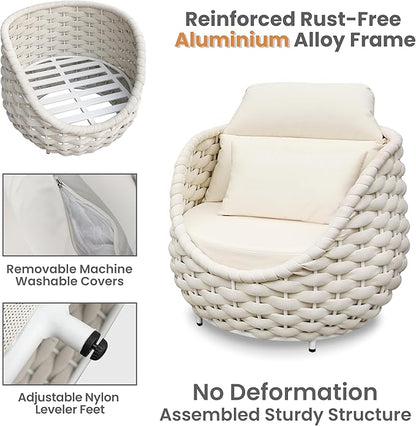 Woven Rope Patio Furniture Set: 5 Pieces Aluminum Outdoor Conversation Sofa Set All Weather - Cushioned Modern Deck Couch Set Assembled for 400lbs Front Porch Garden Lanai Sunroom Hotel, Beige