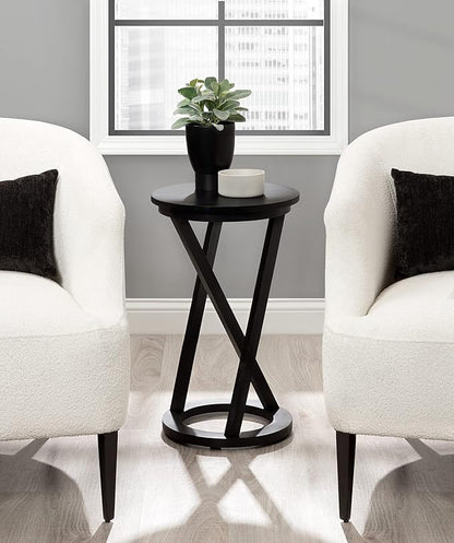 Kate and Laurel Aja Modern Side Table, 15 x 15 x 23, Black, Decorative Modern Geometric Wood Bedroom Nightstand Table with Round Tabletop and Unique Slanted Legs