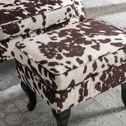 chairus Mid-Century Modern Accent Chair with Ottoman, Comfy Velvet Single Sofa Chair Button Tufted Wingback Armchair with Pillow for Living Room/Bedroom/Club - Cow