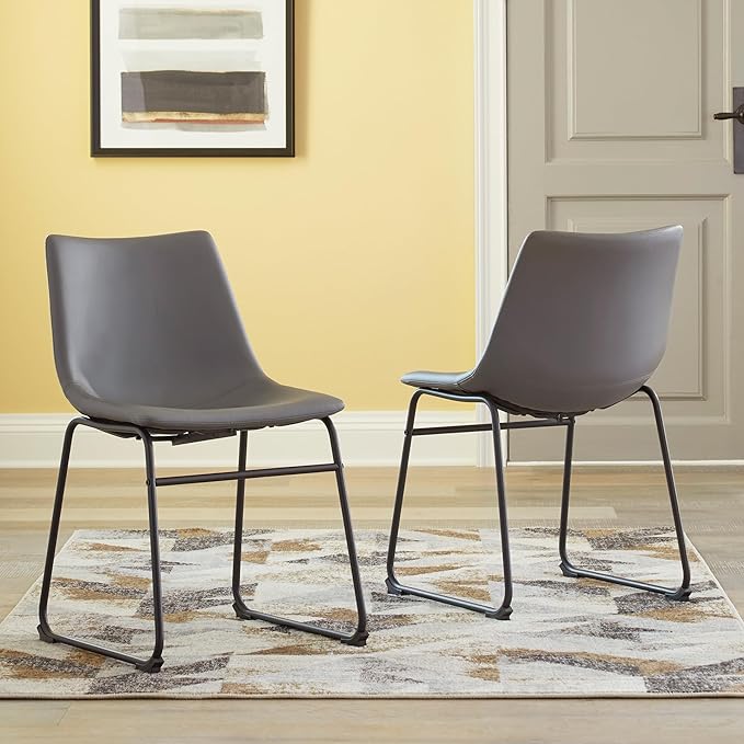 Signature Design by Ashley Centiar Casual Bucket Seat Dining Upholstered Side Chair with Black Metal Base, Set of 2, Faux Leather, 18.75" Seat Height, Gray