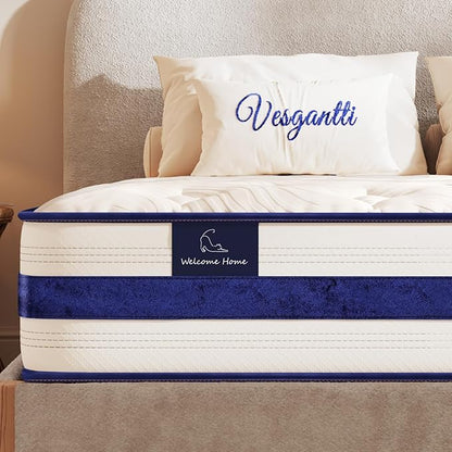 Vesgantti King Size Mattress,12 Inch Hybrid Innerspring Mattress in a Box with Memory Foam, Back Support & Pressure Relief, Medium Firm Feel for Adults (King Size)