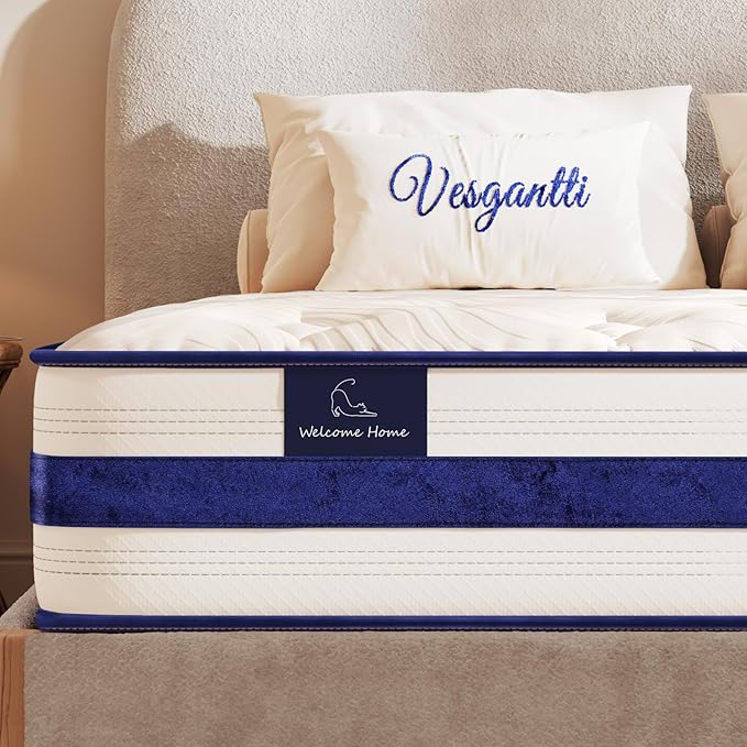 Vesgantti Full Size Mattress, 10 Inch Innerspring Hybrid Mattress in a Box with Memory Foam, Durable Support & Pressure Relief, Medium Firm Feel