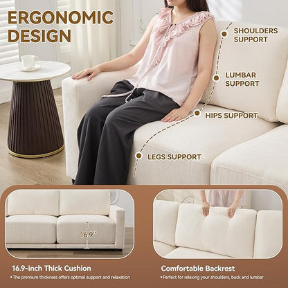 44.2" Chenille Oversized Chair with Movable Ottoman, Modular 1 Seat Couch with Thickened Cushions, Modern Single Sofa Chaise Lounge Reading Chair for Living Room, Small Apartment, White