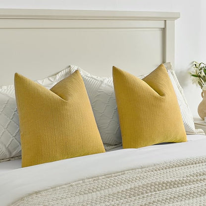 FUTEI Mustard Yellow Decorative Throw Pillow Covers 24x24 Inch Set of 2,Soft Cozy Wheat Ear Striped Patterns European Cushion Cases,Modern Home Decor for Couch Bed Living Room
