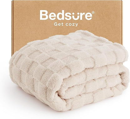 Bedsure GentleSoft Twin Blanket for Bed Light Beige - Super Soft Cozy Blankets for Women Men Girls, Cute Fuzzy Fleece Throws for Bedroom Couch, 60x80 Inches