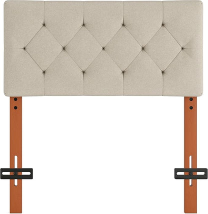 Upholstered Twin Headboard, Twin Headboard Only for Bed Frame from 27”-41”, Adjustable Height Twin XL Headboard with Durable Solid Wood Legs, Fabric Bed Headboard in Modern Button Design, Beige