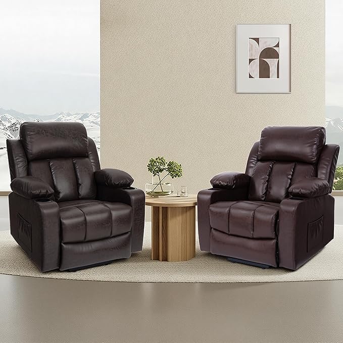 FLEXISPOT XL31-L Power Lift Recliner Chair for Elderly, Electric Lift Chair with Massage & Heat, PU Leather Reclining Sofa with Cup Holders, Side Pockets for Living Room Bedroom(Large Size, Charcoal)