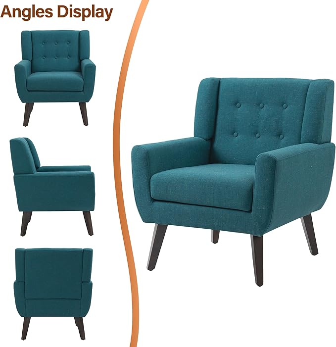 Accent Chairs Set of 2, Modern Fabric Armchairs for Living Room, Comfy Upholstered Arm Chairs Tufted for Indoor Bedroom Office Room (Light Blue)
