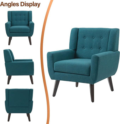 Accent Chairs Set of 2, Modern Fabric Armchairs for Living Room, Comfy Upholstered Arm Chairs Tufted for Indoor Bedroom Office Room (Light Blue)