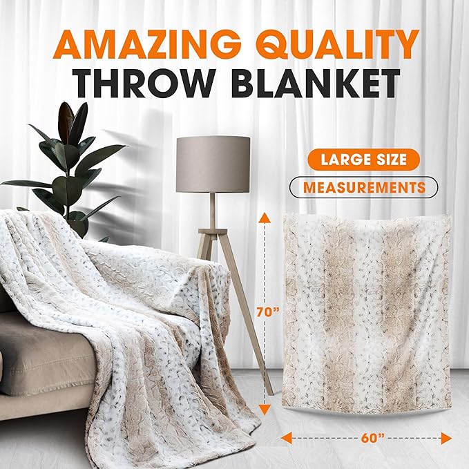 Cheer Collection Embossed Faux Fur Throw Blanket - Ultra Soft Fuzzy Blanket, 60" x 70" - Snow Leopard