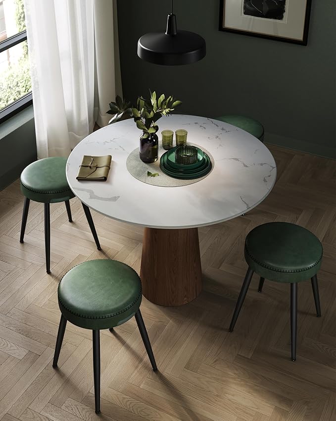 VASAGLE EKHO Collection - Dining Chairs Stools Set of 2, Upholstered Kitchen Chairs, Vanity Stools, Synthetic Leather with Stitching, Mid-Century Modern, 19-Inch Tall, Easy Assembly, Forest Green