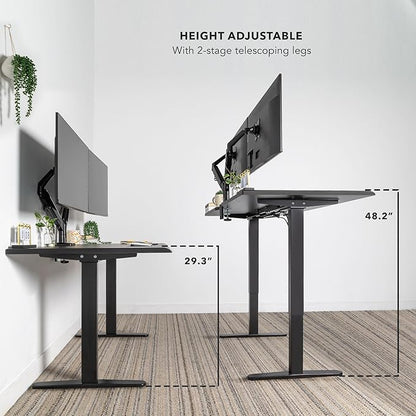 Mount-It! 72" Dual Motor Standing Desk – Large Electric Height Adjustable Executive Sit Stand Desk with Memory Presets, Black Frame & Black Top